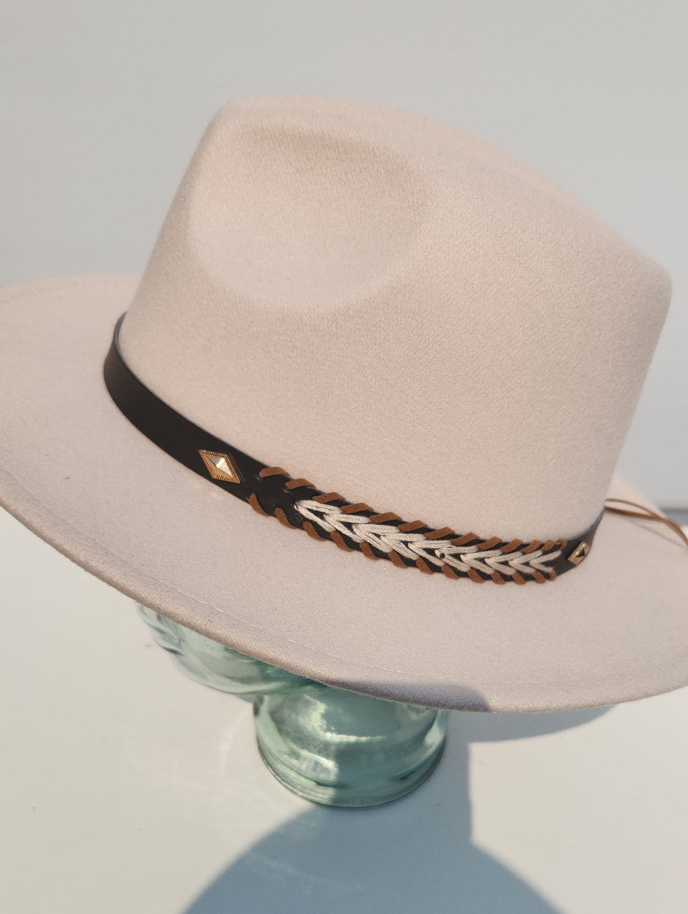 Men's Wide-Brim Felt Fedora in Light Pink with Braided Trim